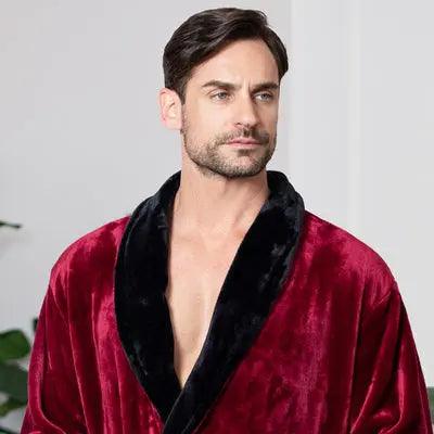 Men's Shawl Collar Fleece Robe - Lotus Linen