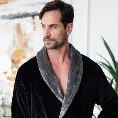 Men's Shawl Collar Fleece Robe - Lotus Linen