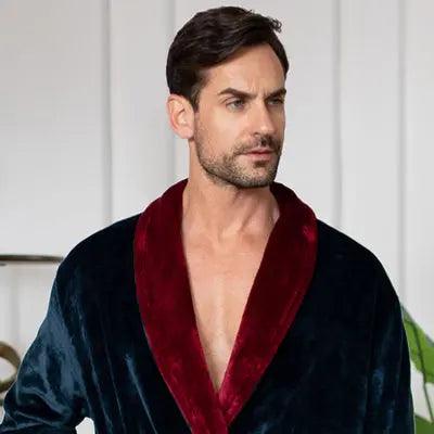 Men's Shawl Collar Fleece Robe - Lotus Linen