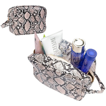 LUXOURIA Travel Checkered Makeup Bag Designer Leather Cosmetics Bag  Organizer 