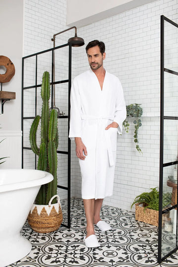 Waffle Kimono Spa Bathrobe for Men - Absorbent, Lightweight – Lotus Linen